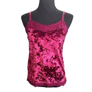 Womens Y2K Crushed Burned Velvet Burgundy Lace Camisole Top No Boundaries Tank S